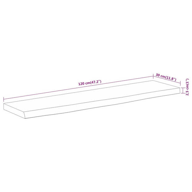 vidaXL Wandschap rechthoekig natuurlijke rand 120x30x2,5 cm acaciahout