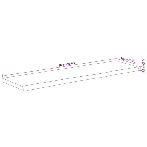 vidaXL Wandschap rechthoekig natuurlijke rand 60x20x2,5 cm acaciahout