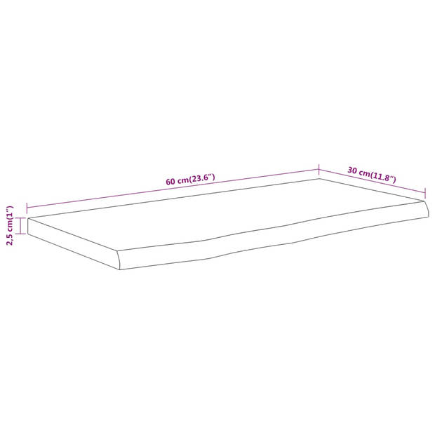 vidaXL Wandschap rechthoekig natuurlijke rand 60x30x2,5 cm acaciahout