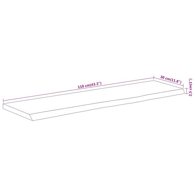 vidaXL Wandschap rechthoekig natuurlijke rand 110x30x2,5 cm acaciahout