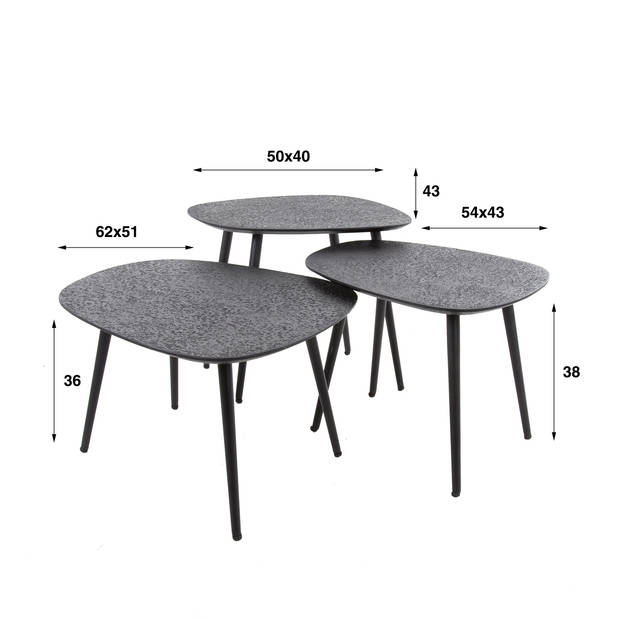 Giga Meubel - Salontafel Metaal Zwart - Organisch - Set van 3 - 17 kg