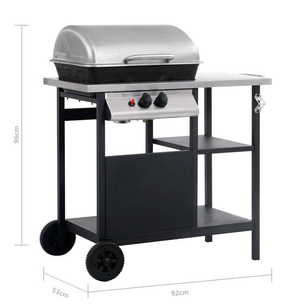 vidaXL Gasbarbecue met 3-laags zijtafel zwart en zilverkleurig