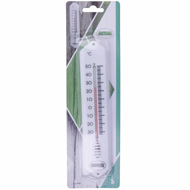 Amig Thermometer binnen/buiten - kunststof - wit - 19 x 5 cm - Buitenthermometers