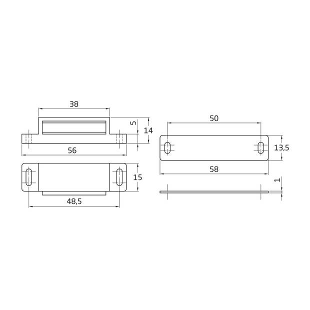 AMIG magneetsnapper/deurmagneet - 2 stuks - wit - 5.6 x 1.5 x 1.4 cm - 5 kg - Magneet snappers