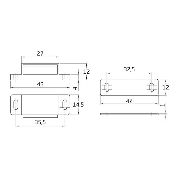 AMIG magneetsnapper/deurmagneet - 2 stuks - wit - 4.3 x 1.45 x 1,2 cm - 3 kg - Magneet snappers
