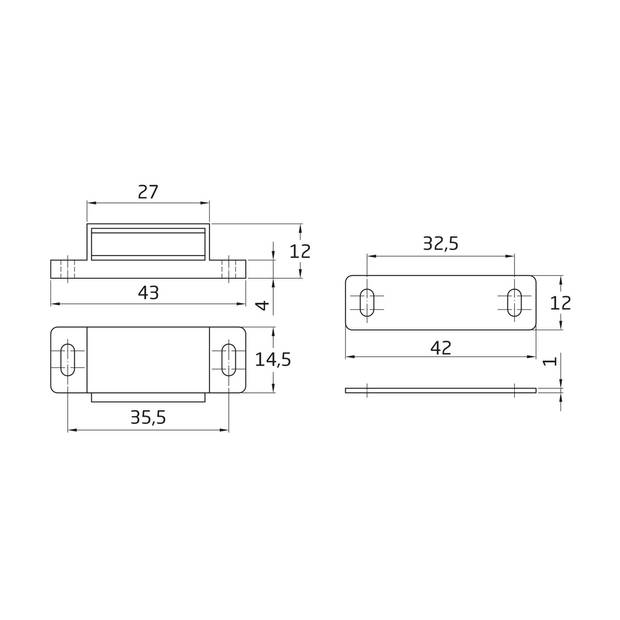 AMIG magneetsnapper/deurmagneet - 2 stuks - bruin - 4.3 x 1.45 x 1,2 cm - 3 kg - Magneet snappers