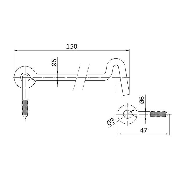 AMIG windhaak / windhaken - staal - zwart - L15 cm - D6 mm - met schroefoog - Windhaken en kajuithaken