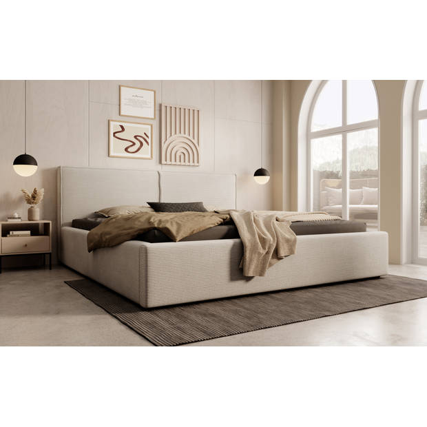 Meubella Tweepersoonsbed Infinity - Beige ribstof - 180x200 cm