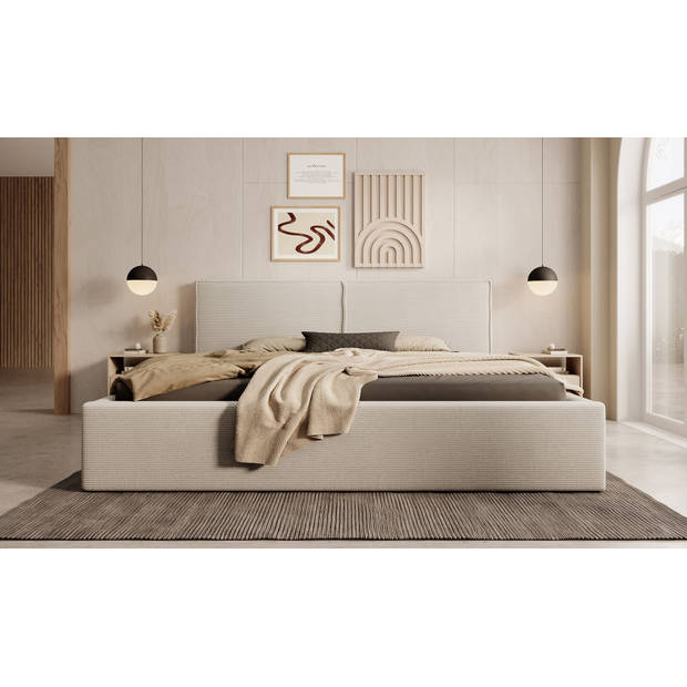 Meubella Tweepersoonsbed Infinity - Beige ribstof - 180x200 cm