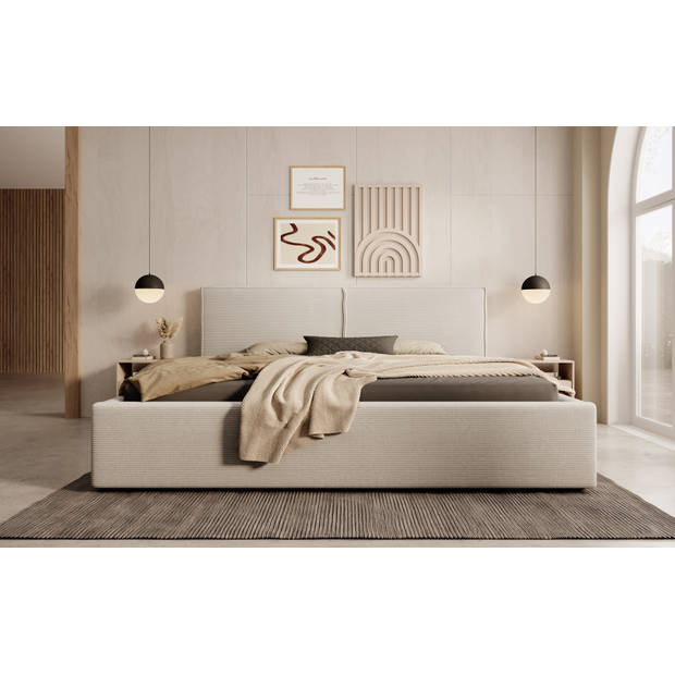 Meubella Tweepersoonsbed Infinity - Beige ribstof - 180x200 cm