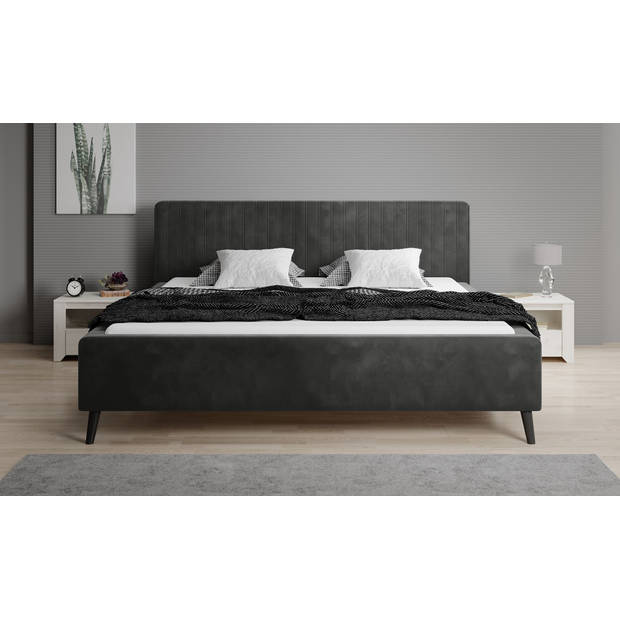 Meubella Tweepersoonsbed Jackson - Antraciet - Velvet - 180x200 cm