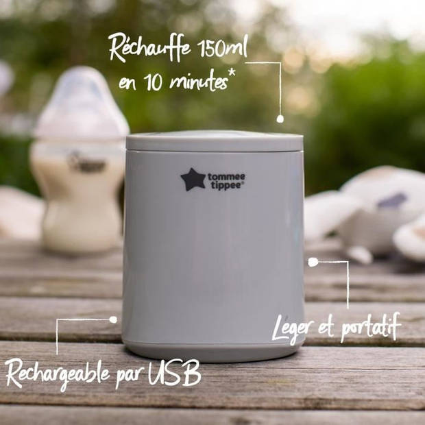 Tommee Tippee LetsGo draagbare elektrische flessenwarmer, USB oplaadbaar, lichtgewicht