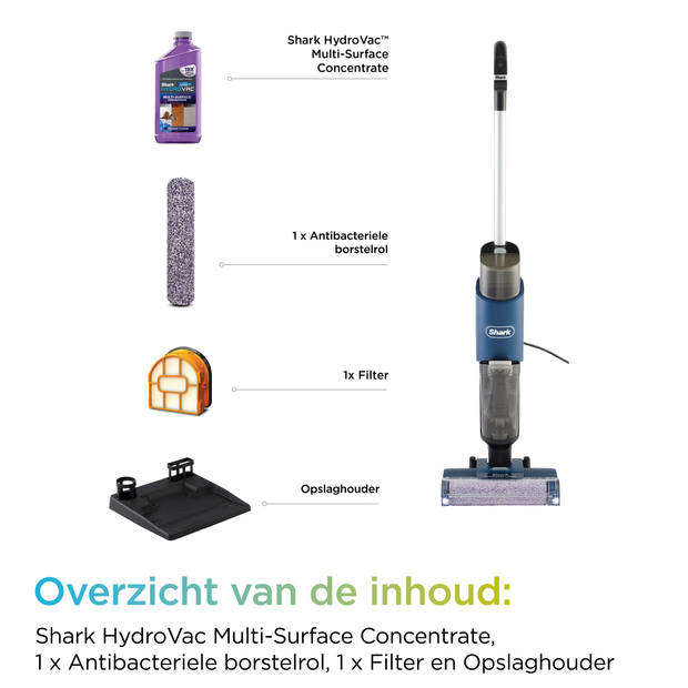 Shark HydroVac 3-in-1 Vloerreiniger met Snoer - Stofzuiger, Dweilen en Drogen - Dweilfunctie - Dweilapparaat - WD100EU