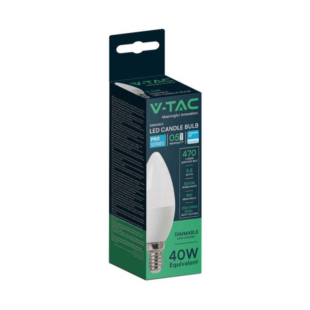 V-TAC VT-293D-N LED Lampen - Kaars - E14 - Samsung - IP20 - Wit - 5,5 Watt - 470 Lumen - 3000K - 5 Jaar