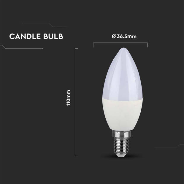 V-TAC VT-293D-N LED Lampen - Kaars - E14 - Samsung - IP20 - Wit - 5,5 Watt - 470 Lumen - 3000K - 5 Jaar