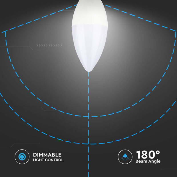 V-TAC VT-293D-N LED Lampen - Kaars - E14 - Samsung - IP20 - Wit - 5,5 Watt - 470 Lumen - 3000K - 5 Jaar