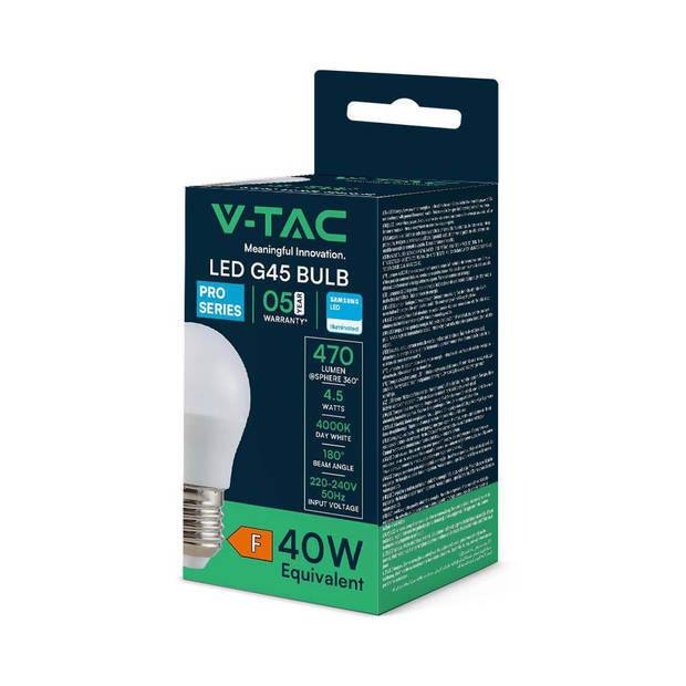 V-TAC VT-246-N E27 LED Lampen - Golf - Samsung - IP20 - Wit - 4.5W - 470 Lumen - 4000K - 5 Jaar