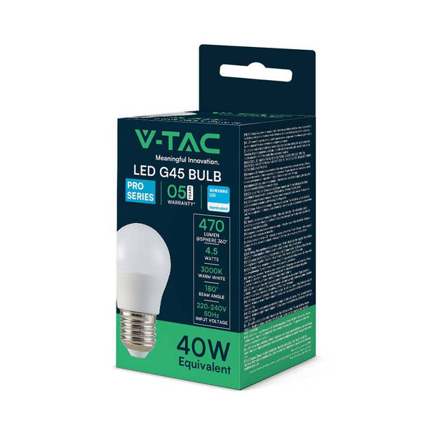 V-TAC VT-246-N E27 LED Lampen - Golf - Samsung - IP20 - Wit - 4.5W - 470 Lumen - 3000K - 5 Jaar