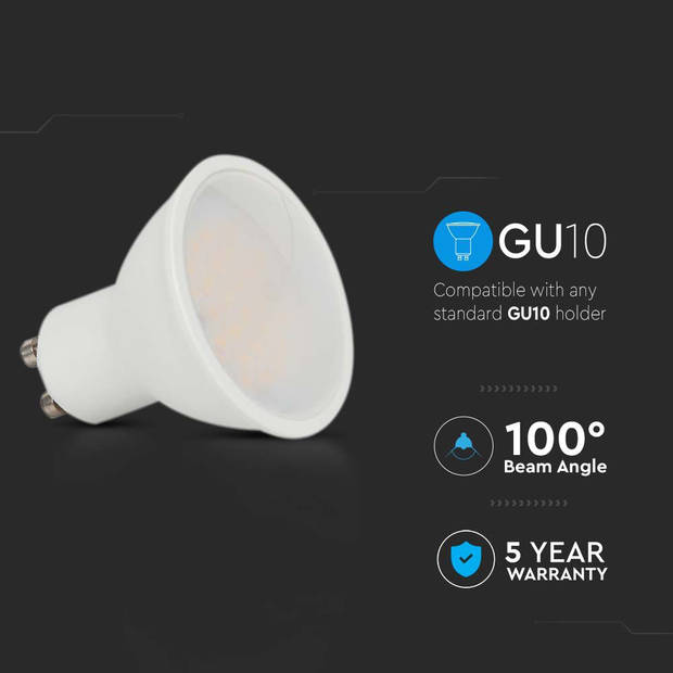 V-TAC VT-271-N GU10 LED spot - Melkachtig - Afdekking - Basis - 10W - Warm - Wit - 3000K - SMD - Samsung - Plastic -