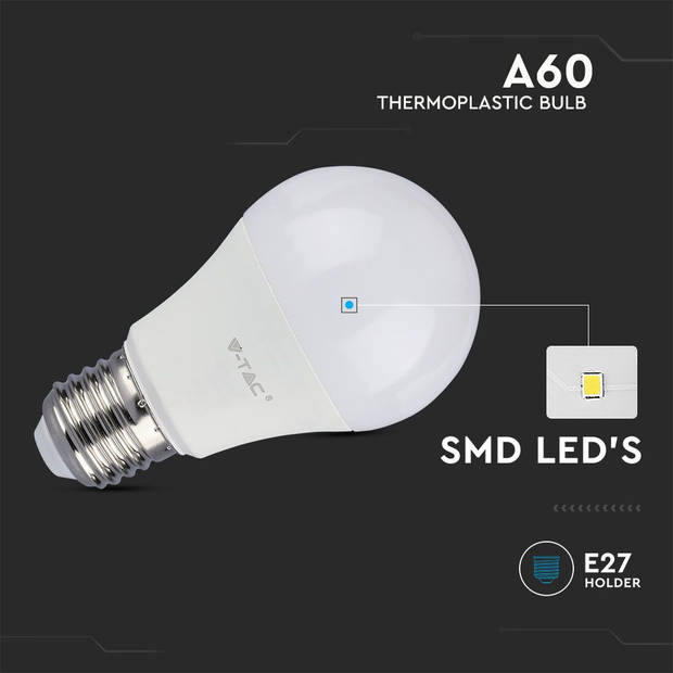 V-TAC VT-210-N E27 Witte LED Lampen - GLS - Samsung - IP20 - 8.5W - 806 Lumen - 4000K - 5 Jaar