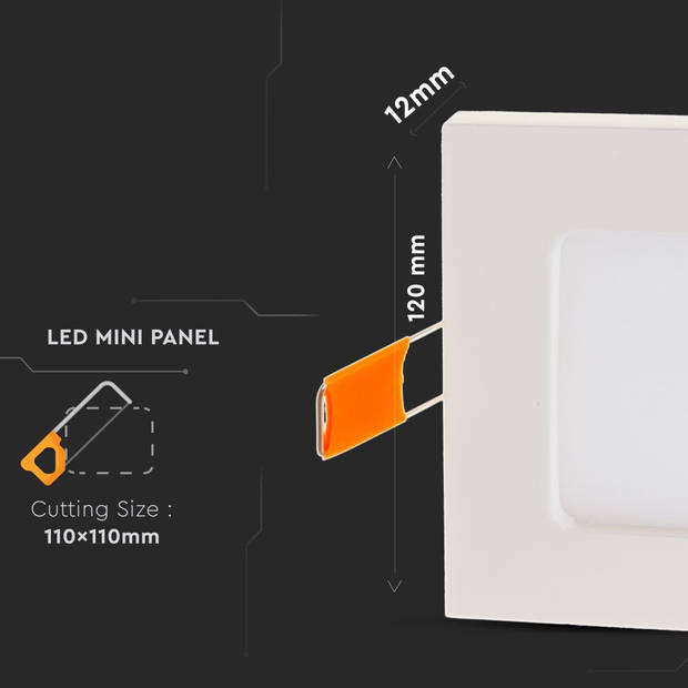 V-TAC VT-607SQ Vierkante LED Minipanelen - Premium Serie - IP20 - Wit - 6W - 420 Lumen - 3000K