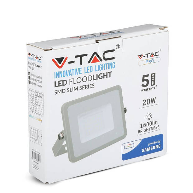V-TAC VT-20-G Grijze LED Schijnwerpers - Samsung - IP65 - 20W - 1600 Lumen - 3000K - 5 Jaar