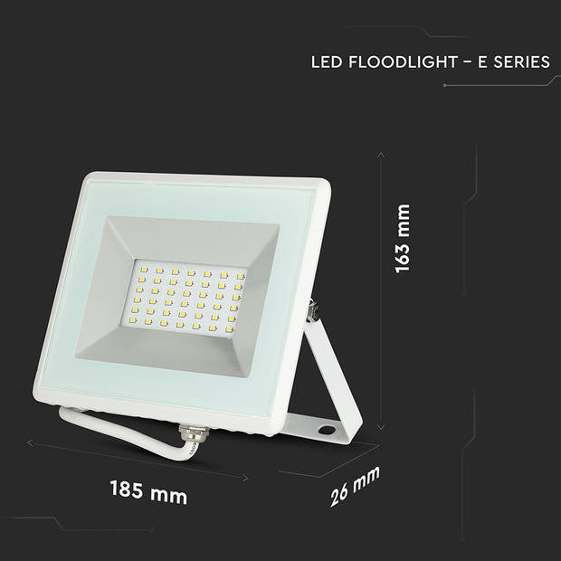 V-TAC VT-4031W E-serie LED schijnwerpers - Wit - IP65 - Wit - 30W - 2550 Lumen - 3000K