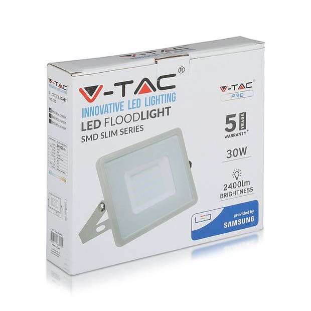 V-TAC VT-30-G Grijze LED Schijnwerper - Samsung - IP65 - 30W - 2400 Lumen - 6400K - 5 Jaar