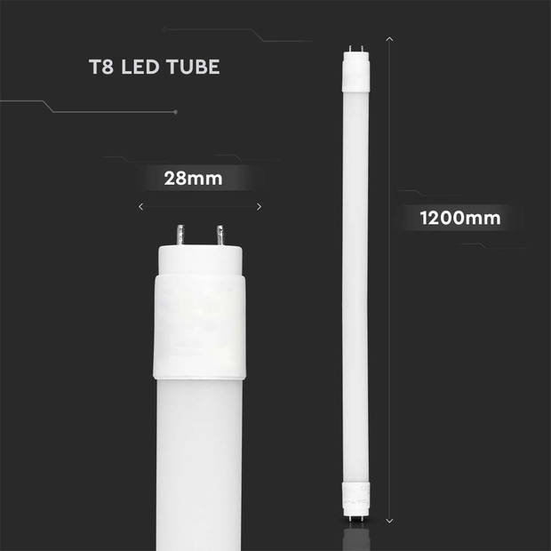 V-TAC VT-1277-N LED T8 buizen - IP20 - Wit - 18W - 1850 Lumen - 4000K - 120CM