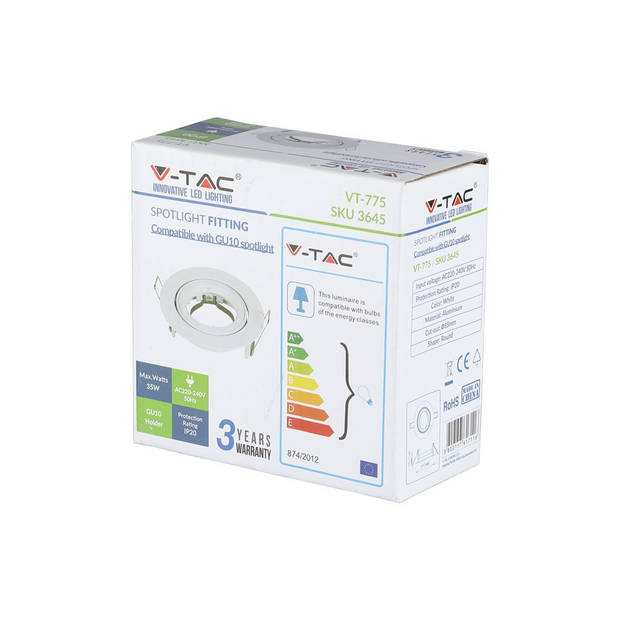 V-TAC VT-775-WH Witte GU10 LED inbouwspots - IP20