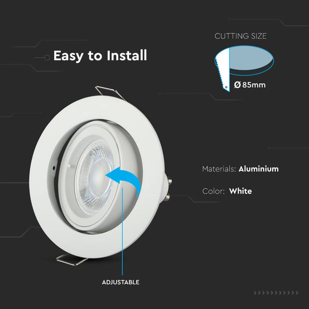 V-TAC VT-775-WH Witte GU10 LED inbouwspots - IP20