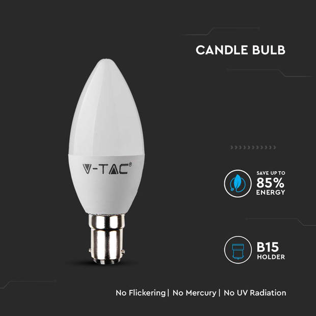 V-TAC VT-299D-N B15 LED Lampen - Kaars - Samsung - IP20 - Wit - 5.5W - 470 Lumen - 3000K - 5 Jaar