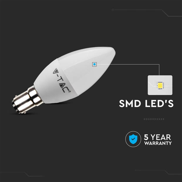 V-TAC VT-299D-N B15 LED Lampen - Kaars - Samsung - IP20 - Wit - 5.5W - 470 Lumen - 3000K - 5 Jaar