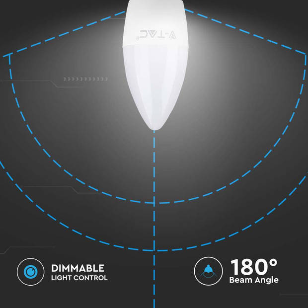 V-TAC VT-299D-N B15 LED Lampen - Kaars - Samsung - IP20 - Wit - 5.5W - 470 Lumen - 3000K - 5 Jaar