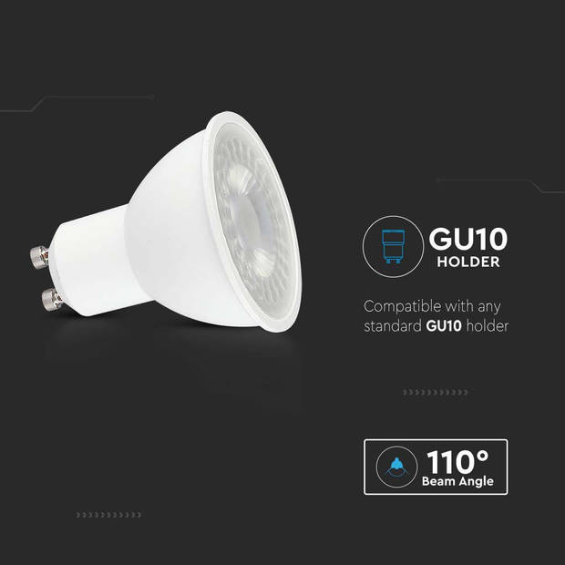 V-TAC VT-292-N GU10 Witte LED Spots - Lens 110° - Samsung - IP20 - 7.5W - 610 Lumen - 3000K - 5 Jaar