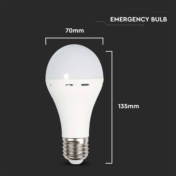 V-TAC VT-509 E27 LED Lampen - GLS - Noodverlichting - IP20 - Wit - 9W - 720 Lumen - 4000K