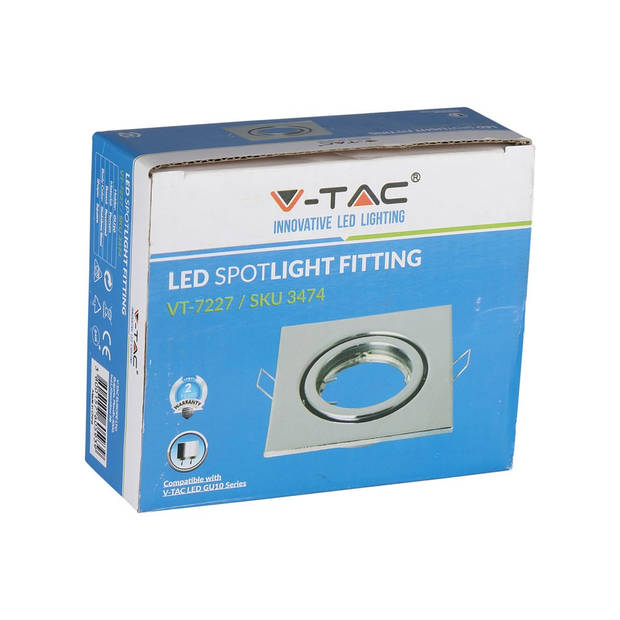 V-TAC VT-7227SQ-SS LED inbouwspots - GU10 - IP20 - Roestvrij staal - Modelnr: - VT-7227SQ-SS