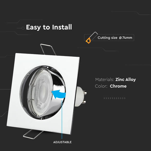 V-TAC VT-779-CH-SQ GU10 LED inbouwspots - chroom - IP20