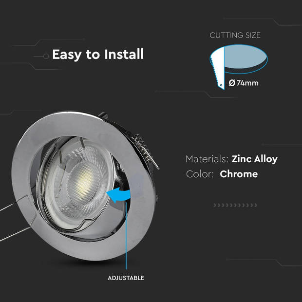 V-TAC VT-779-CH-RD GU10 LED inbouwspots - chroom - IP20