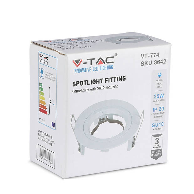 V-TAC VT-774-WH Witte GU10 LED inbouwspot - IP20