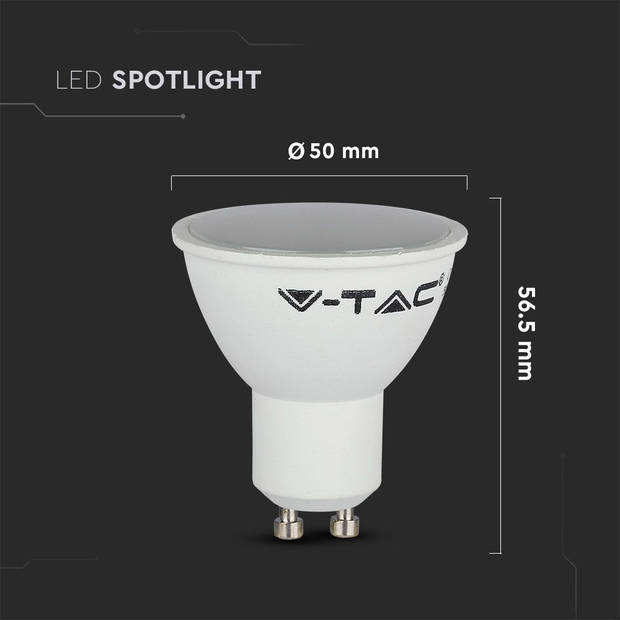 V-TAC VT-2095-N GU10 LED Spots - 3PC Pack - IP20 - Wit - 4.5W - 400 Lumen - 6500K