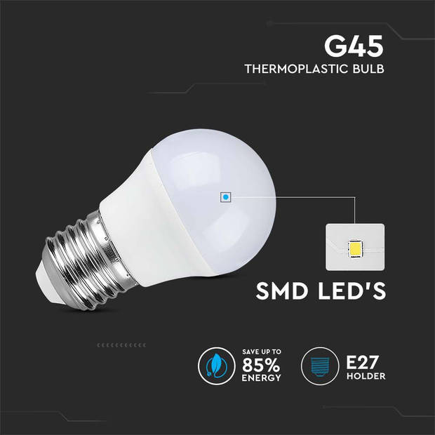 V-TAC VT-290-N E27 LED Lampen - Golf - Samsung - IP20 - Wit - 6,5W - 600 Lumen - 4000K - 5 Jaar