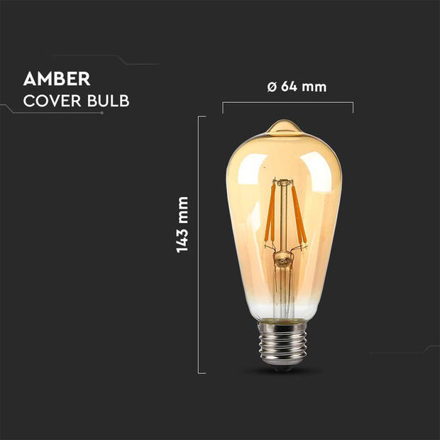 V-TAC VT-1964-N 10 Set E27 LED Lampen - Amber - ST64 - IP20 - 4W - 350 Lumen - 2200K