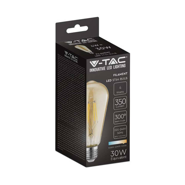 V-TAC VT-1964-N 10 Set E27 LED Lampen - Amber - ST64 - IP20 - 4W - 350 Lumen - 2200K