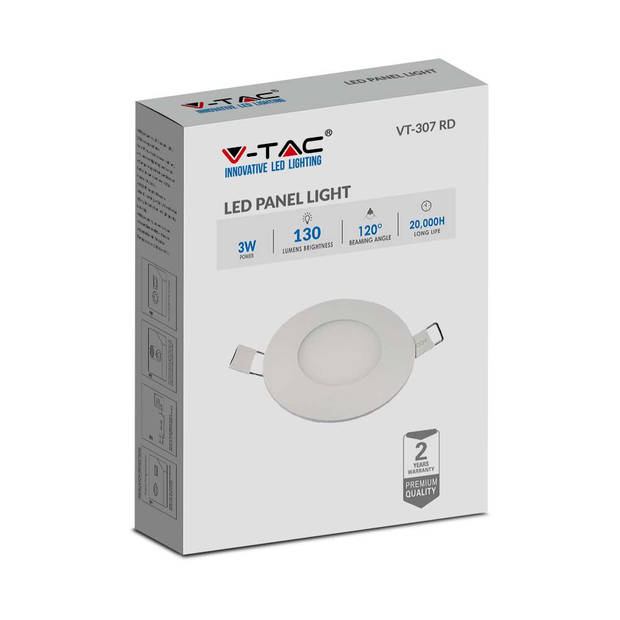 V-TAC VT-307RD-N Ronde LED Minipanelen - Premium Serie - IP20 - Wit - 3W - 130 Lumen - 2700K