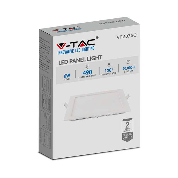 V-TAC VT-607SQ-N Vierkante LED Minipanelen - Premium Serie - IP20 - Wit - 6W - 490 Lumen - 6400K