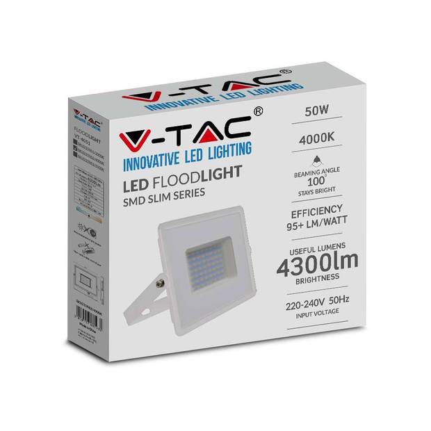 V-TAC VT-4051W-N Witte LED Schijnwerpers - E-serie - IP65 - 50W - 4300 Lumen - 6500K