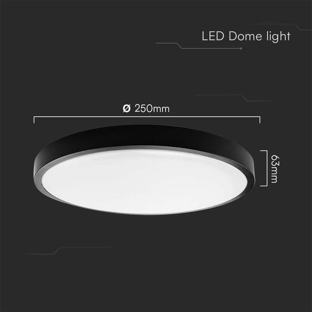 V-TAC VT-8618B-RD LED ronde plafonnière - Zwart - 225mm - IP44 - 18W - 1830 Lumen - 4000K