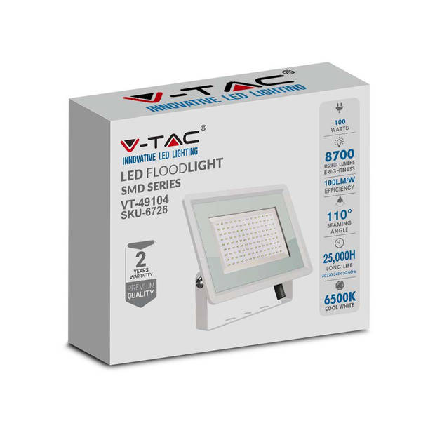 V-TAC VT-49104-W Witte LED Schijnwerpers - F - Klasse - IP65 - 100W - 8700 Lumen - 6500K