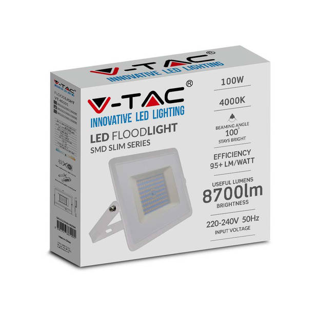 V-TAC VT-40101W-N Witte LED Schijnwerpers - E-serie - IP65 -100W - 8700 Lumen - 4000K